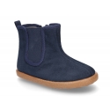 Autumn winter canvas little ankle boots with elastic band and zipper closure.