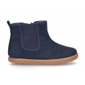 Autumn winter canvas little ankle boots with elastic band and zipper closure.