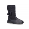 Washable leather boots combined with padded suede leather with tassels design.