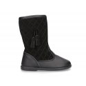 Washable leather boots combined with padded suede leather with tassels design.