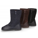 Washable leather boots combined with padded suede leather with tassels design.