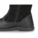 Washable leather boots combined with padded suede leather with tassels design.