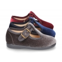 Little VELVET canvas T-strap shoes for little kids.