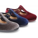 Little VELVET canvas T-strap shoes for little kids.