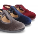 Little VELVET canvas T-strap shoes for little kids.