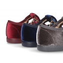 Little VELVET canvas T-strap shoes for little kids.