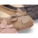 Autumn-winter canvas Mary Jane shoes with bow with crossed ribbons.