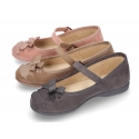 Autumn-winter canvas Mary Jane shoes with bow with crossed ribbons.