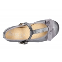 New T-strap Mary Jane shoes with ribbon in metal nappa leather.