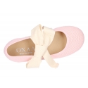 Girl LINEN canvas Ballet Flat shoes or Mary Jane shoes angel style with big ribbon closure.