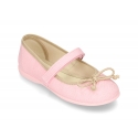 Cotton canvas Ballet flat shoes with hook and loop strap and bow in contrast.