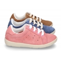 New Casual suede leather Tennis shoes with shoelaces closure.