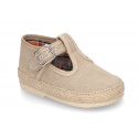 Cotton canvas T-Strap shoes espadrille style for babies.