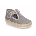 Cotton canvas T-Strap shoes espadrille style for babies.