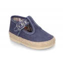 Cotton canvas T-Strap shoes espadrille style for babies.