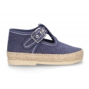 Cotton canvas T-Strap shoes espadrille style for babies.