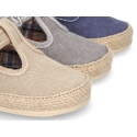 Cotton canvas T-Strap shoes espadrille style for babies.