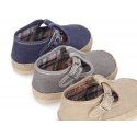 Cotton canvas T-Strap shoes espadrille style for babies.