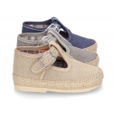 Cotton canvas T-Strap shoes espadrille style for babies.