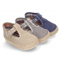 Cotton canvas T-Strap shoes espadrille style for babies.