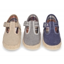 Cotton canvas T-Strap shoes espadrille style for babies.