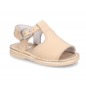 Nobuck leather kids Sandal shoes Menorquina style with SUPER FLEXIBLE soles.