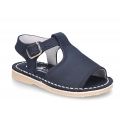 Nobuck leather kids Sandal shoes Menorquina style with SUPER FLEXIBLE soles.