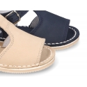 Nobuck leather kids Sandal shoes Menorquina style with SUPER FLEXIBLE soles.
