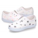 Cotton Canvas bamba shoes with elastic band and stars print.