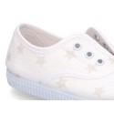 Cotton Canvas bamba shoes with elastic band and stars print.