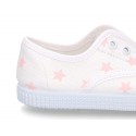 Cotton Canvas bamba shoes with elastic band and stars print.