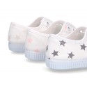 Cotton Canvas bamba shoes with elastic band and stars print.