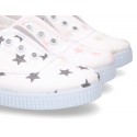 Cotton Canvas bamba shoes with elastic band and stars print.