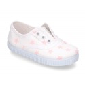 Cotton Canvas bamba shoes with elastic band and stars print.