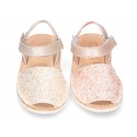 New Menorquinas sandals with velcro strap in pearl nappa leather with crystals design.