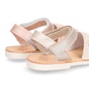 New Menorquinas sandals with velcro strap in pearl nappa leather with crystals design.