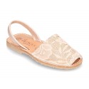 New Menorquina sandals with rear strap in pearl nappa leather with laces design.