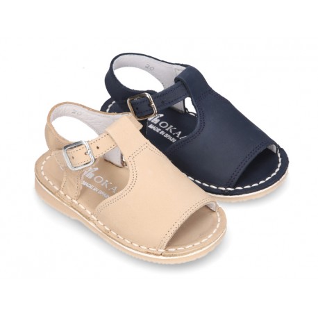 Nobuck leather kids Sandal shoes Menorquina style with SUPER FLEXIBLE soles.