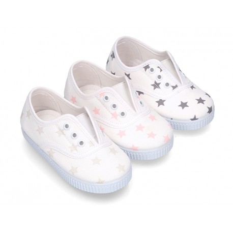 Cotton Canvas bamba shoes with elastic band and stars print.