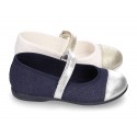 LINEN cotton canvas little Mary Janes with metal toe cap.