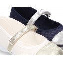 LINEN cotton canvas little Mary Janes with metal toe cap.