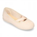 New spring summer canvas ballet flats dancer style with elastic crossed bands.