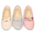 New spring summer canvas ballet flats dancer style with elastic crossed bands.