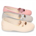 New spring summer canvas ballet flats dancer style with elastic crossed bands.