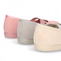 New spring summer canvas ballet flats dancer style with elastic crossed bands.