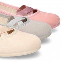 New spring summer canvas ballet flats dancer style with elastic crossed bands.