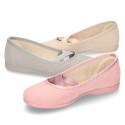 New spring summer canvas ballet flats dancer style with elastic crossed bands.