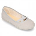 New spring summer canvas ballet flats dancer style with elastic crossed bands.