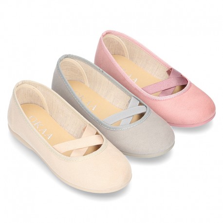 New spring summer canvas ballet flats dancer style with elastic crossed bands.