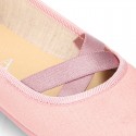 New spring summer canvas ballet flats dancer style with elastic crossed bands.